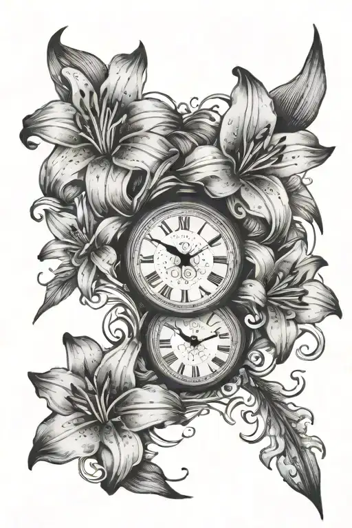 Lily Flowers Around 3 Clocks Above Each Other