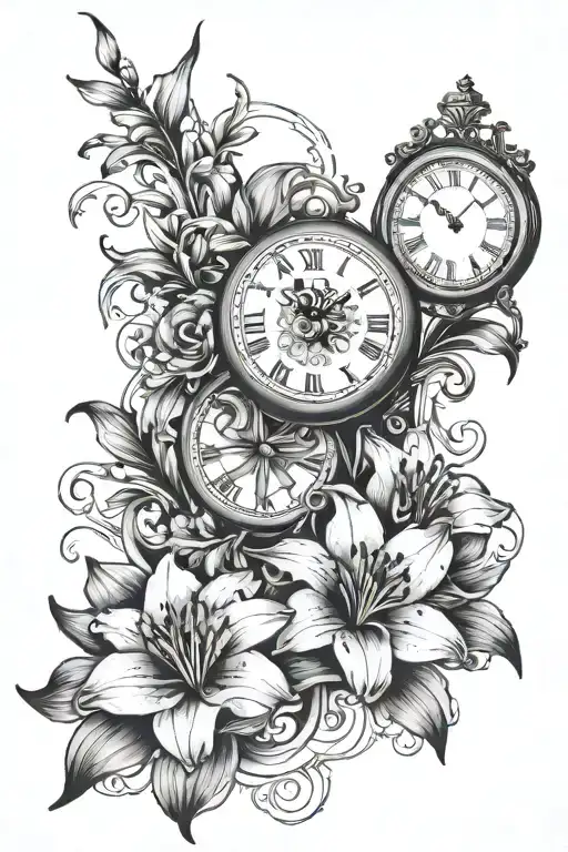 Lily Flowers Around 3 Clocks Above Each Other