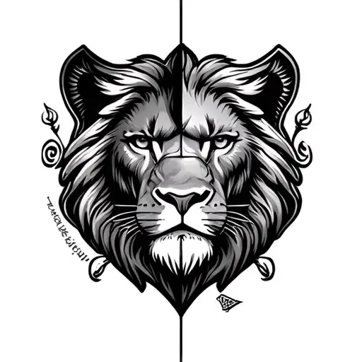 Half Lion Face And Half Police Badge Surrounded By Strong