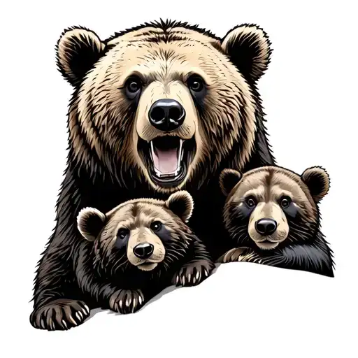 Dad Bear With Cubs