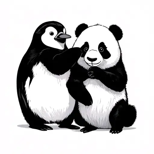 Penguin And Panda Playing