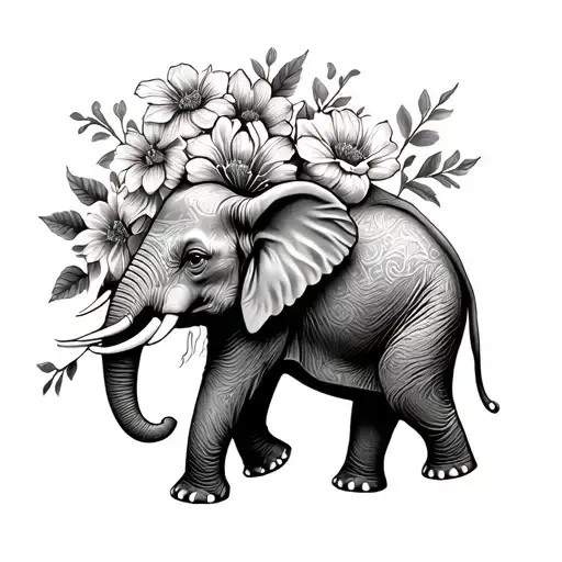 Elephant And Flowers