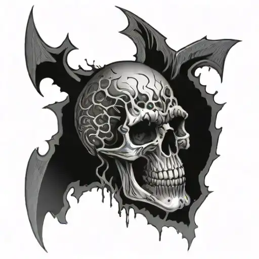 Gothic Horror Skull With Black Lightning Designs Around It