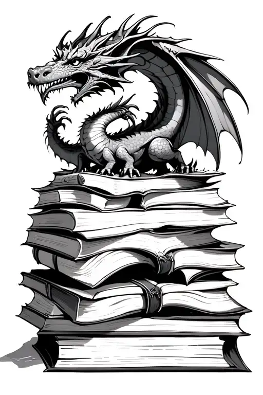 Dragon Flying Out Of Stack Of Old Books