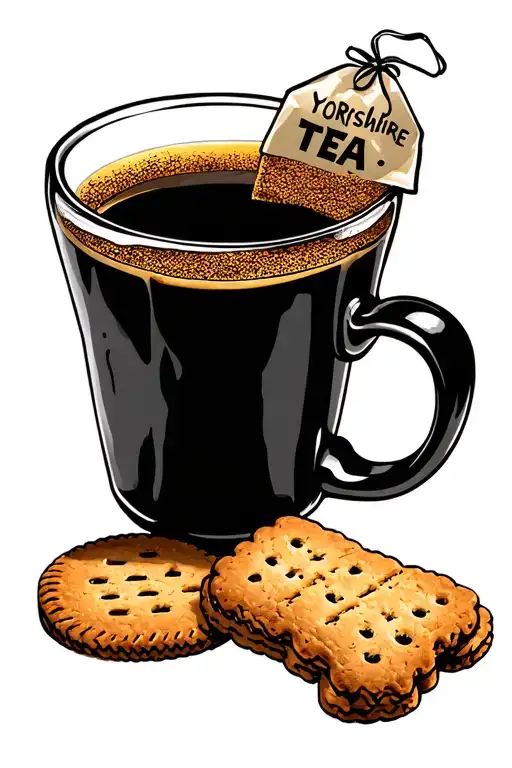 Mug Of Yorkshire Tea With A Yorkshire Teabag And A Malted Milk Biscuit And A Ginger Biscuit