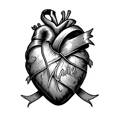 Heart With Ribbon With The Name Mae On Ribbon Wrapped