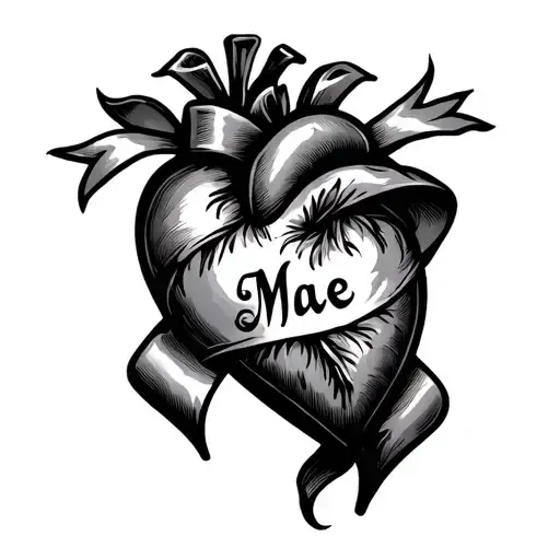 Heart With Ribbon With The Name Mae On Ribbon Wrapped