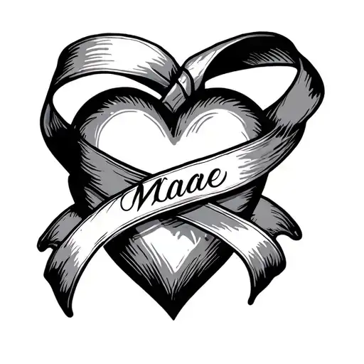 Heart With Ribbon With The Name Mae On Ribbon Wrapped