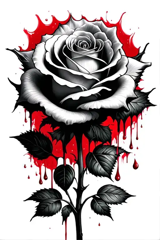 A Rose With Drops Of Blood That Fall From The Thorns