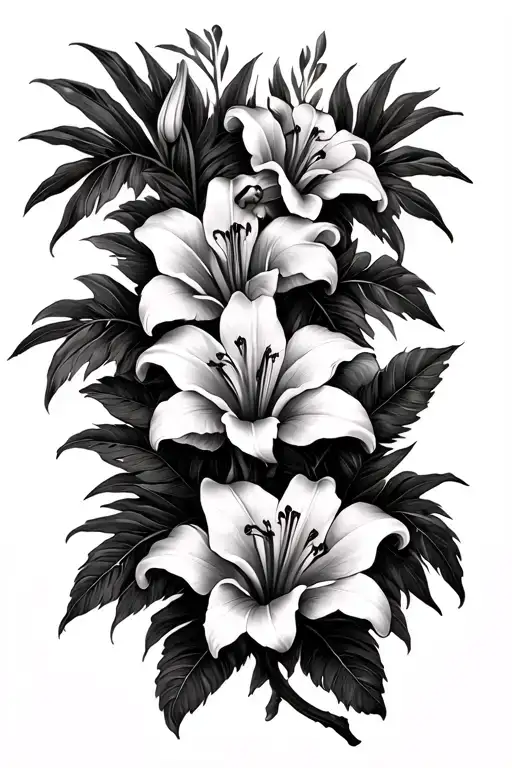 Red Lilly's On A Vine 3 Lion Cubs One Near Each Lilly And Palm Leaves As A Background