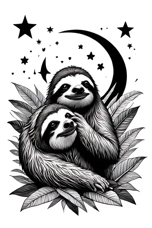 Sloth Jungle Stars Moon Merging Together