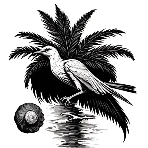 Palm Tree With Sea Shells And Tornado With Scissor Tail Bird