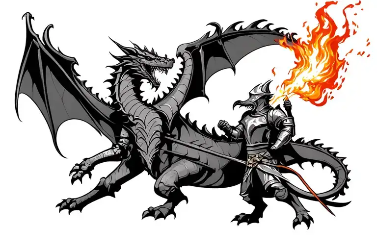 Knights Fighting Dragon Breathing Fire