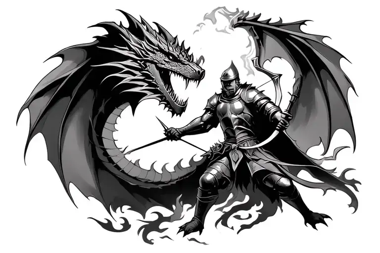 Mage Archer And Knight Fight Dragon Breathing Fire