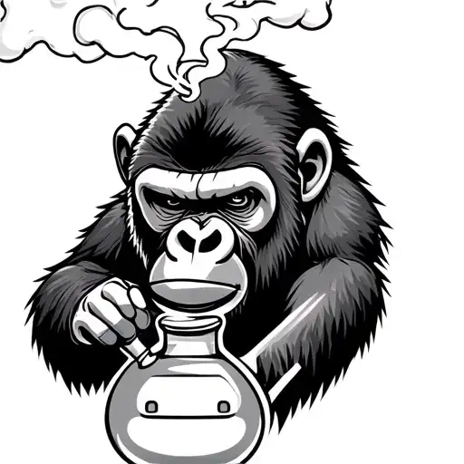 Gorilla Smoking Out Of A Bong Shaped Like The Nintendo