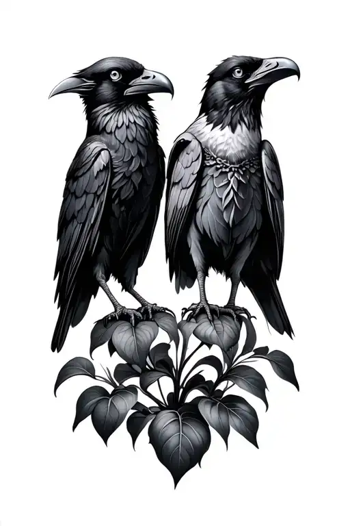 Paired Ravens And Wandering Jew Plant Intertwined