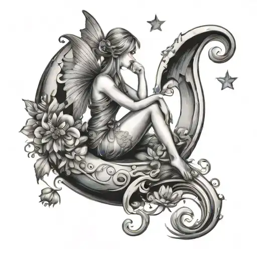 Fairy Sitting Inside Crescent Moon