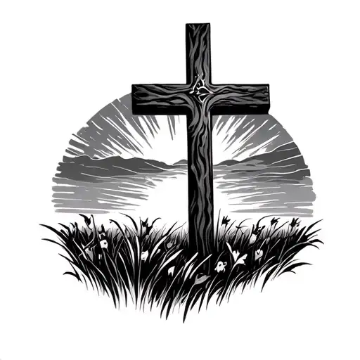 Cross In A Field Durning Sunset