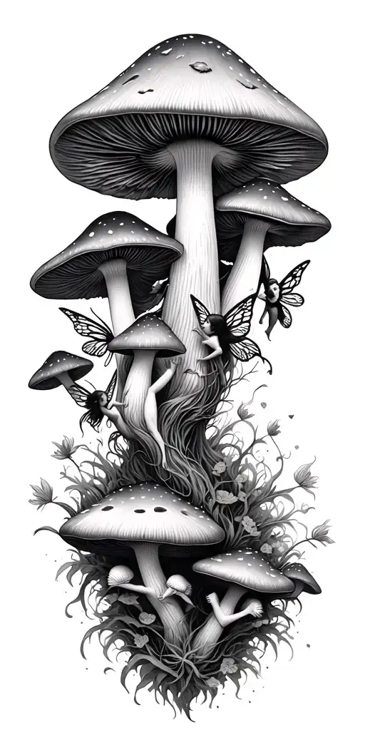 Mushrooms And Fairies Flying