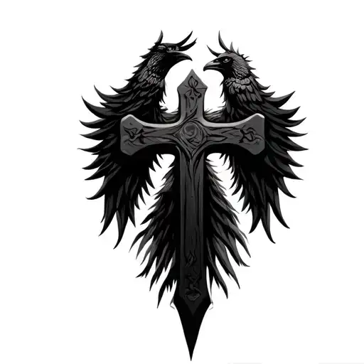 Old Rugged Cross Phoenix Rising In Sunrays Tattoo Designs