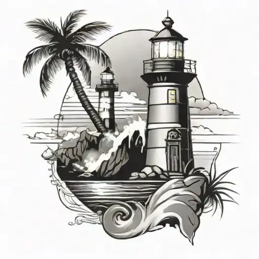 Palm Tree Lighthouse Ocean