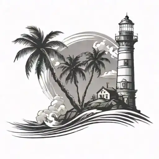 Palm Tree Lighthouse Ocean