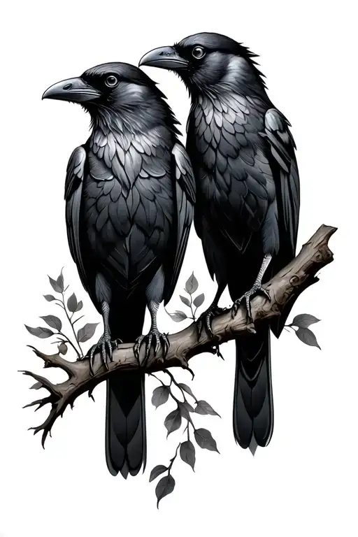 Two Ravens Standing On Branch
