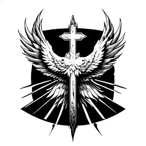 Old Rugged Cross Phoenix Rising In Sunrays Tattoo Designs