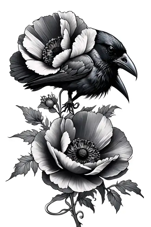Raven And Poppy Flowers