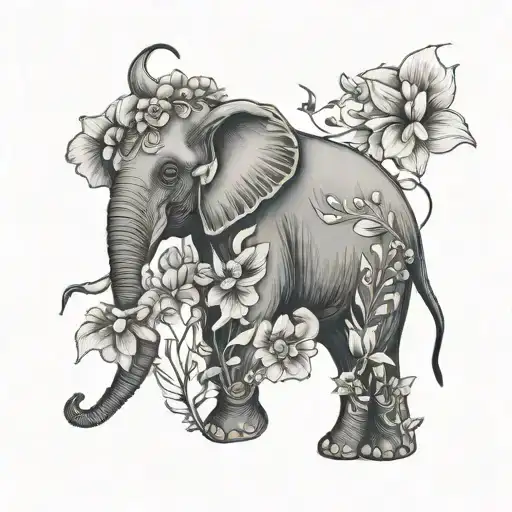 Elephant And Flowers