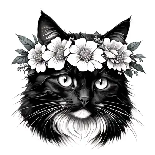Cat With Flower Crown On Head