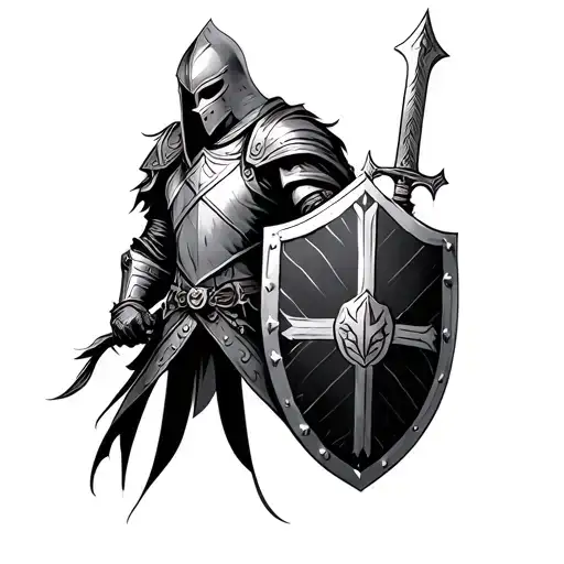 Knight Holding Sword And Shield