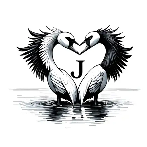 Fine Line Tattoo Very Simple 2 Swans Making A Love Heart With The Initial J