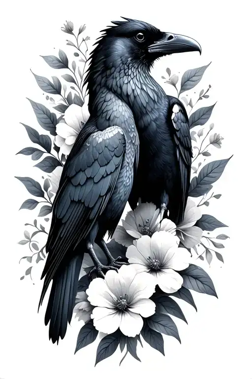 Two Ravens Standing On Flowers