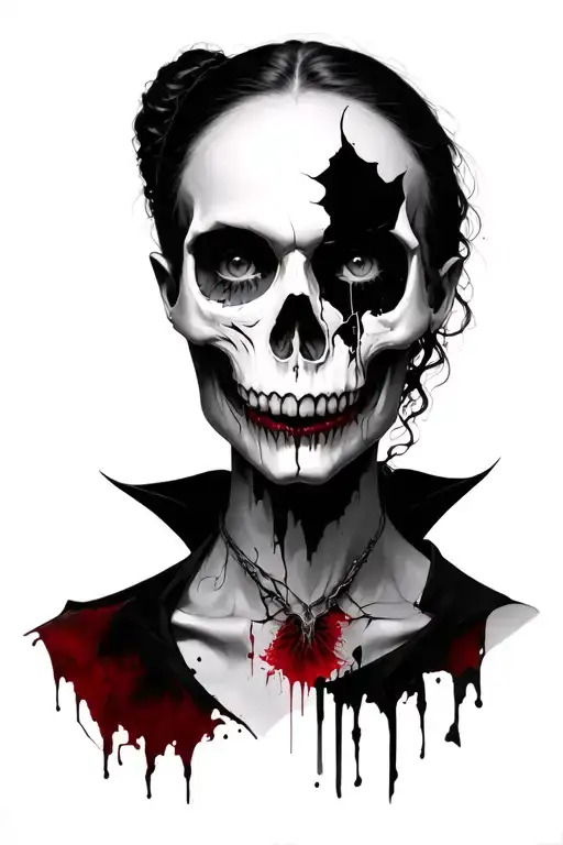 Fractured Skull Faded Into Vampire Womans Face Morphing