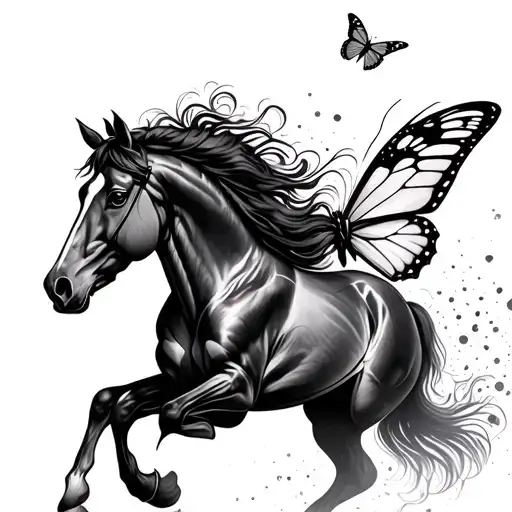 Horse Galloping Out Of Butterfly Flying