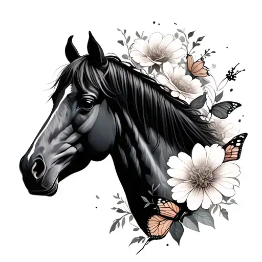 Horse Butterfly Flowers