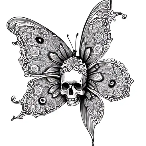 Butterfly Skull Mandala Design Incorporating Elements
