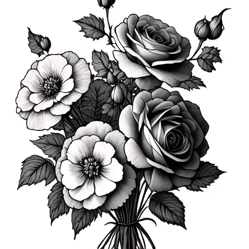 Geraniums And Rose Bouquet