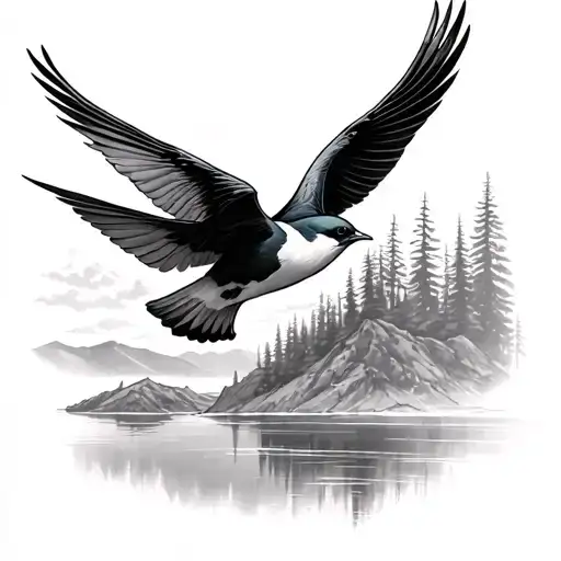 Swallows Flying Through Crater Lake In Oregon