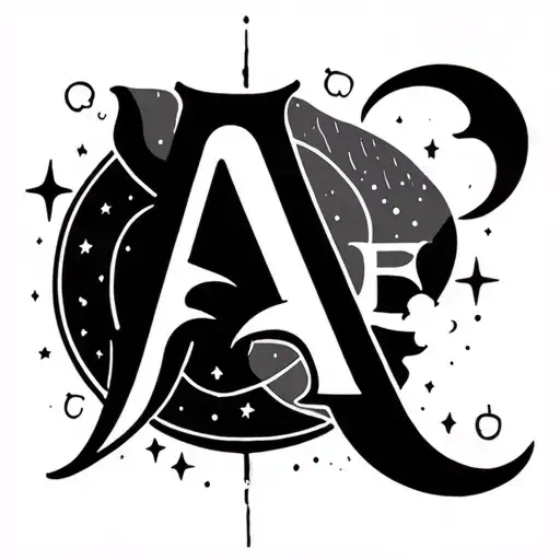 A Tattoo With An The Letter A And E And Star And A Moon Next To It