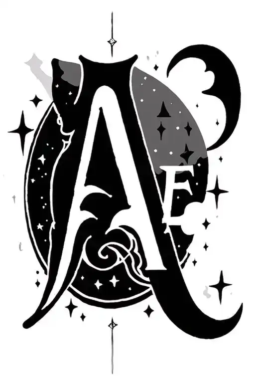 A Tattoo With An The Letter A And E And Star And A Moon Next To It