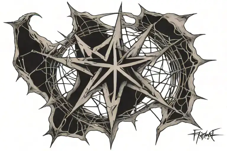 Pentagram In The Middle Of Spiders With Web