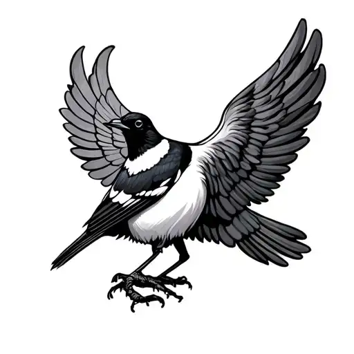 Magpie With Wings Stretched Out