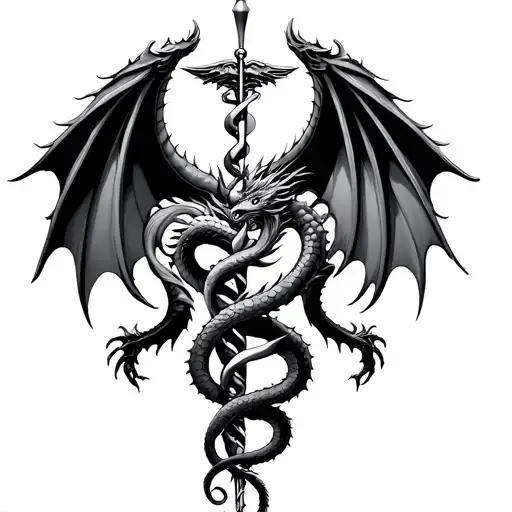 Two Hydra Dragon In The Shape Of The Caduceus Facing Each Other
