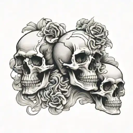 Skulls On Top Each Other With Smoke In Between Them