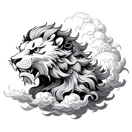 Japanese Lion In Clouds Forming The Shape