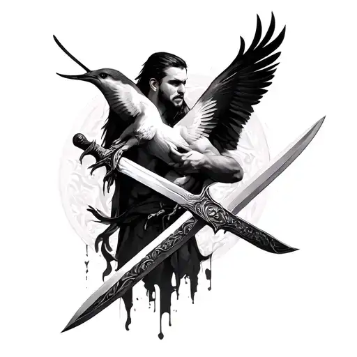 Man And Sword With Birds