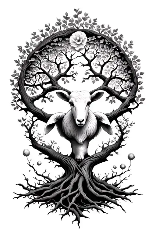 Lamb And Tree Of Life Intertwined