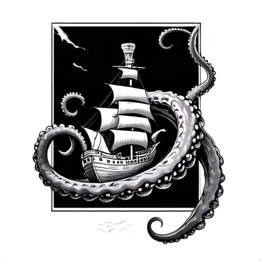 Tentacle Wrapping Around A Ship In A Bottle